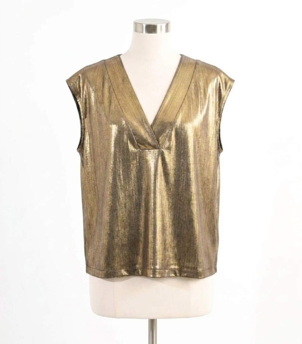 NEW MOLLY BRACKEN v-neck iridescent knit top in gold